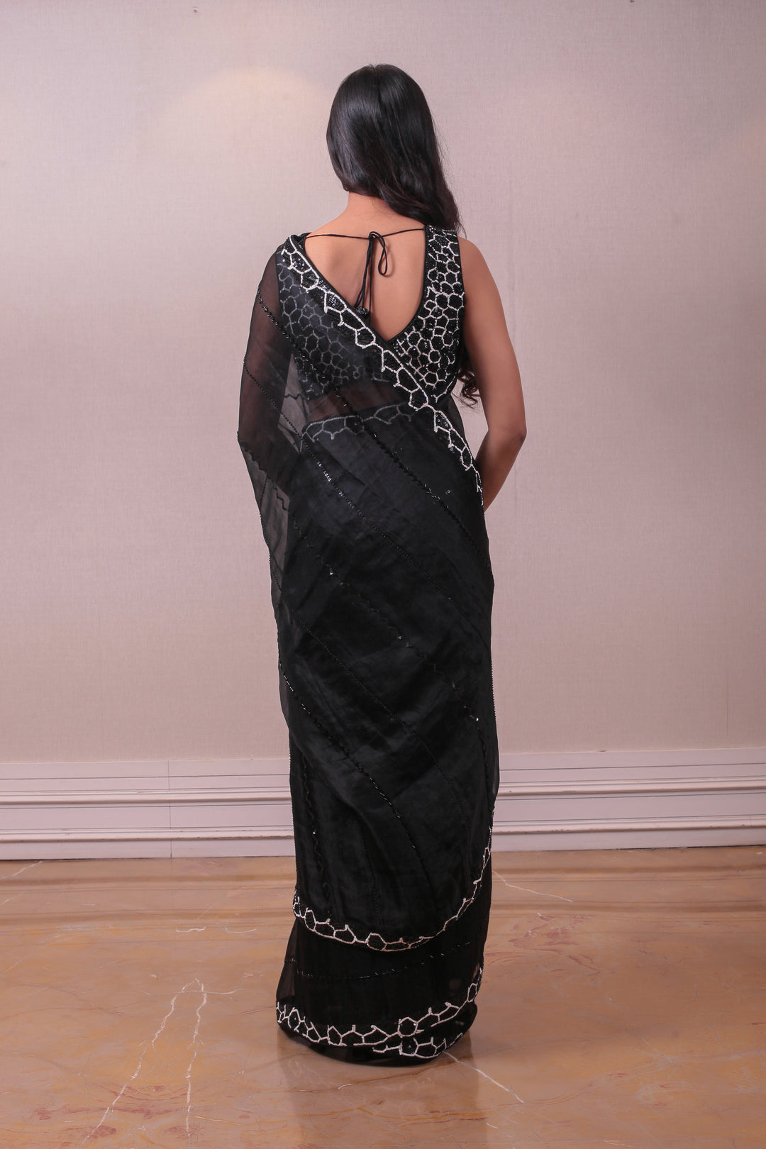 Designer Black Organza Embellished Saree