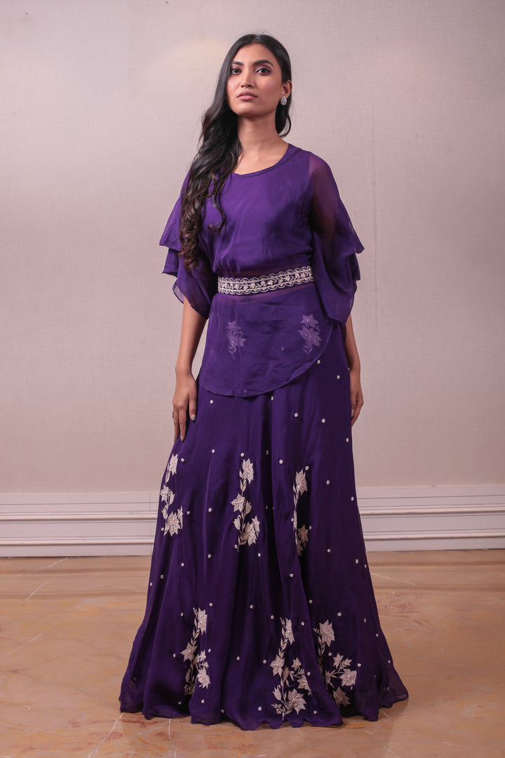 Designer Georgette Purple Embodied Sharara Set