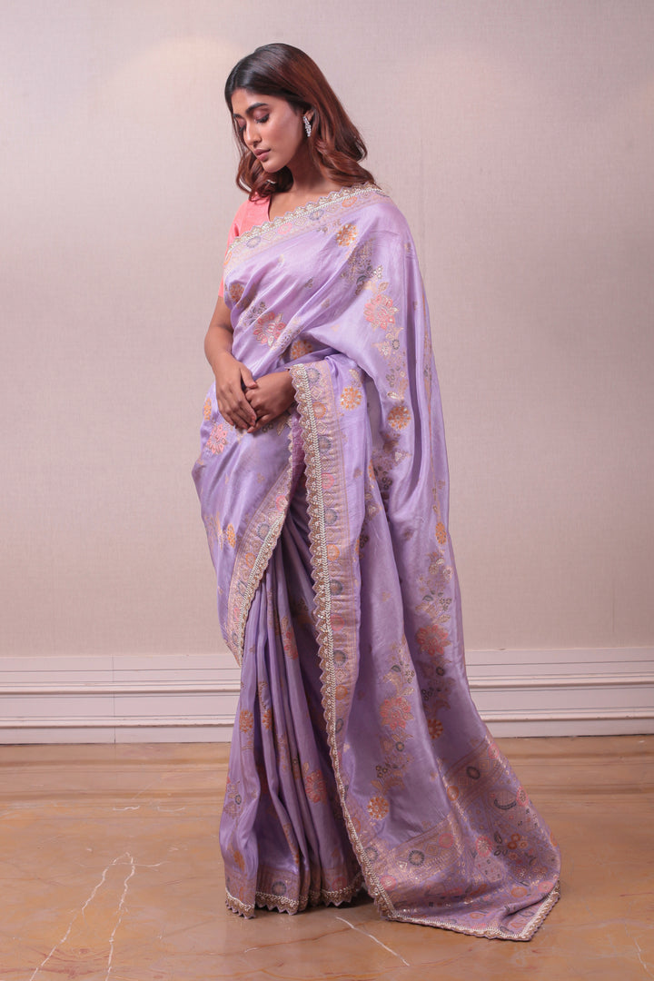 Designer Lavender Muslin Saree