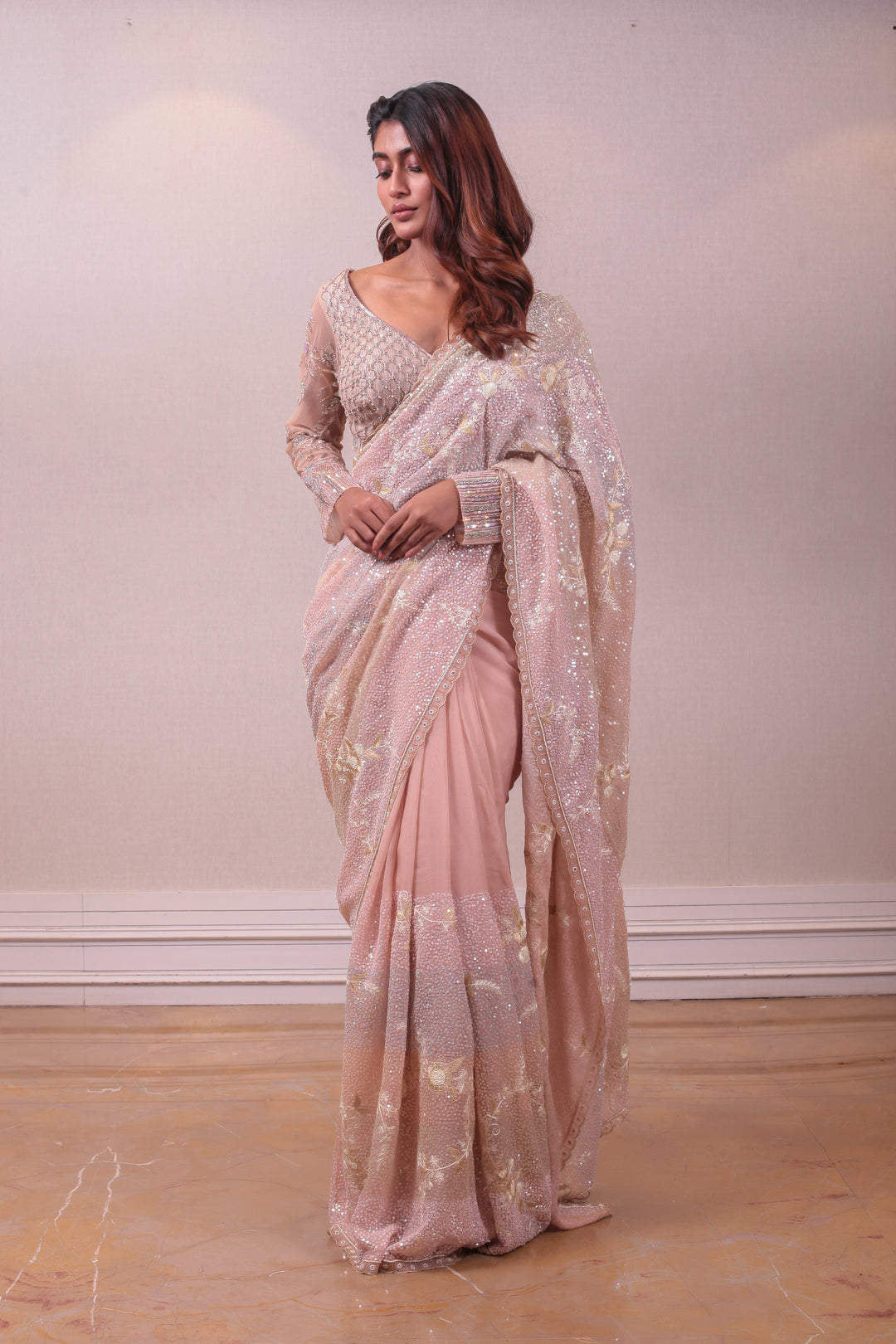 Designer Purssian pink satin saree