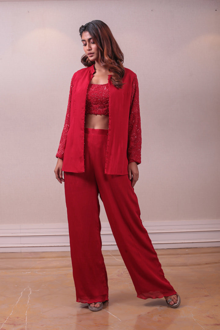 Designer Red Pantsuit set with tank top