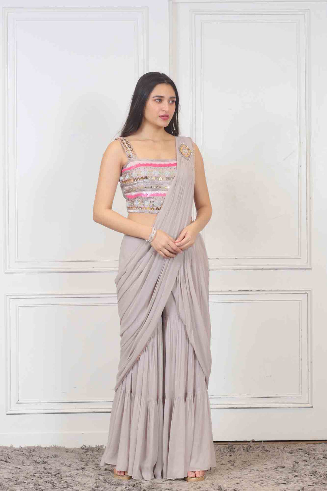 Party wear casual Plazzoo set in Grey color at online Simaaya