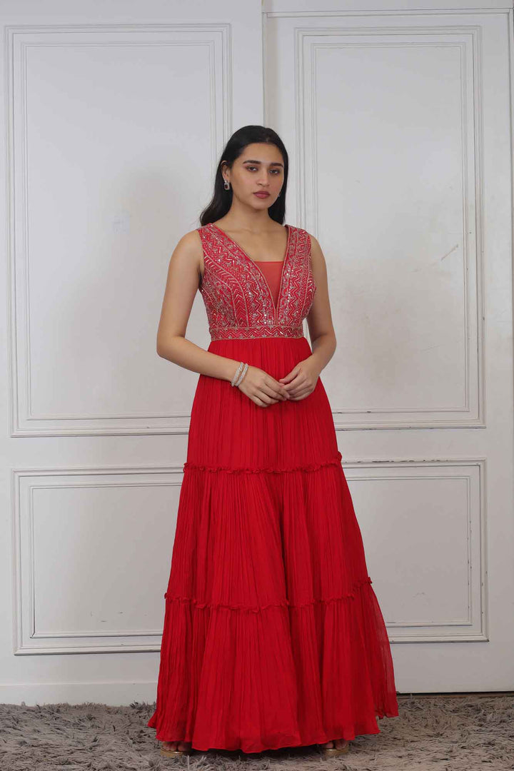 Party wear Gown in Red Color at online Simaaya