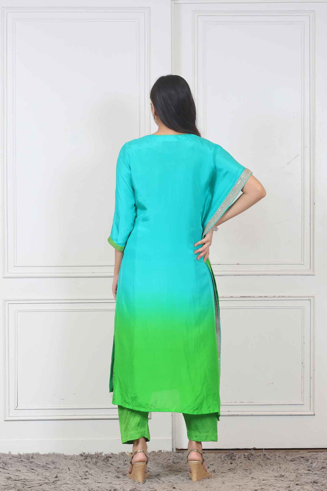 Party wear Kaftan Style Kurti in Green color at online Simaaya