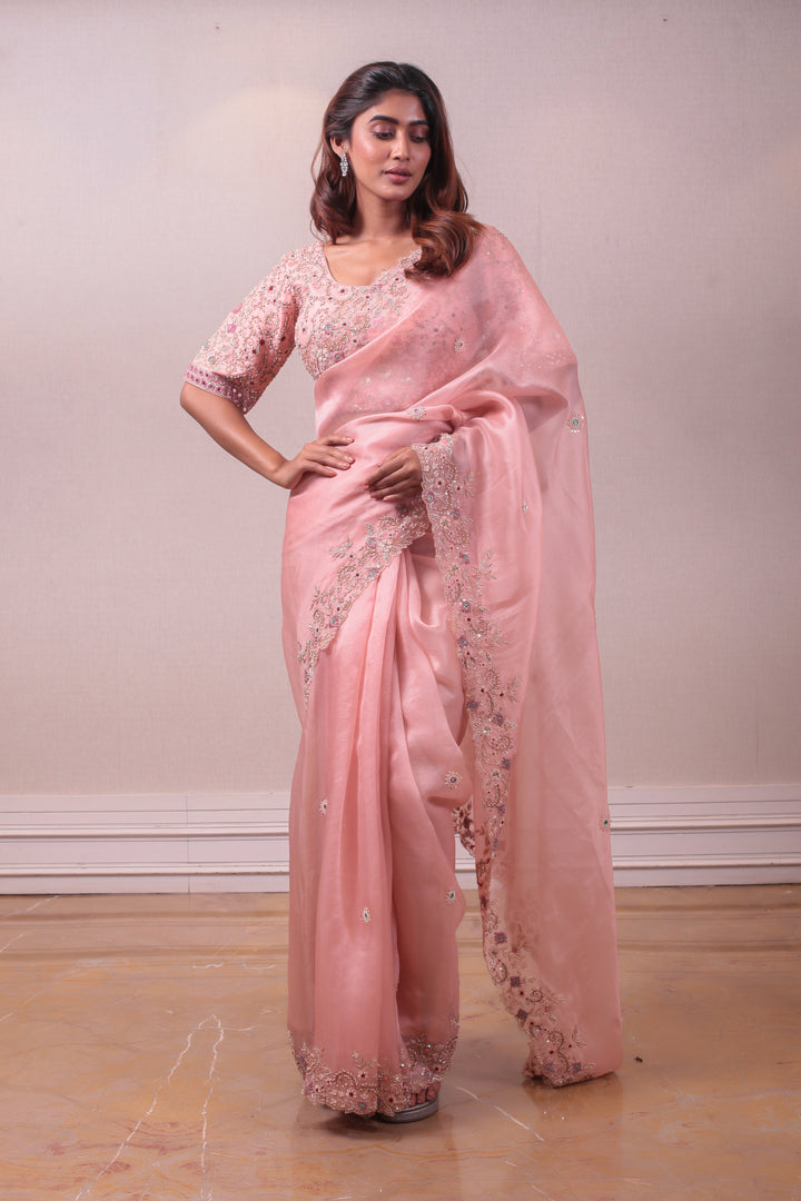 Designer Pink Organza Saree