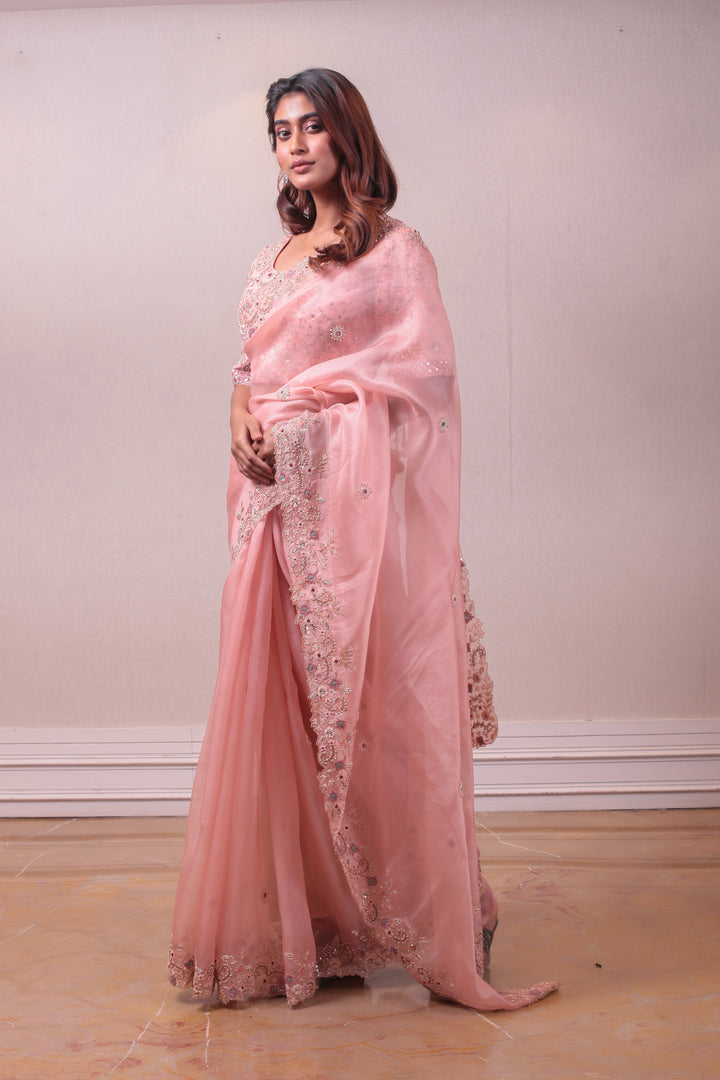 Designer Pink Organza Saree