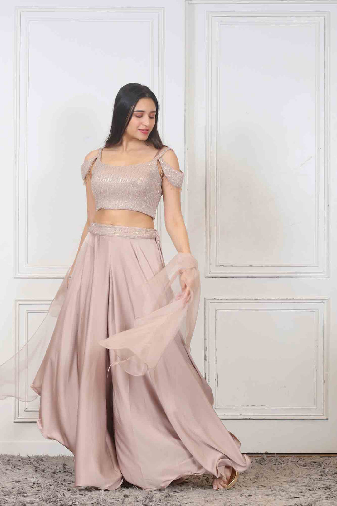 Party wear casual Plazzo set in Beige colour at online Simaaya