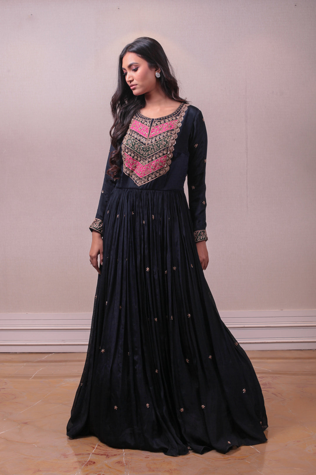 Designer Purssian Blue Georgette Embroidered Gown