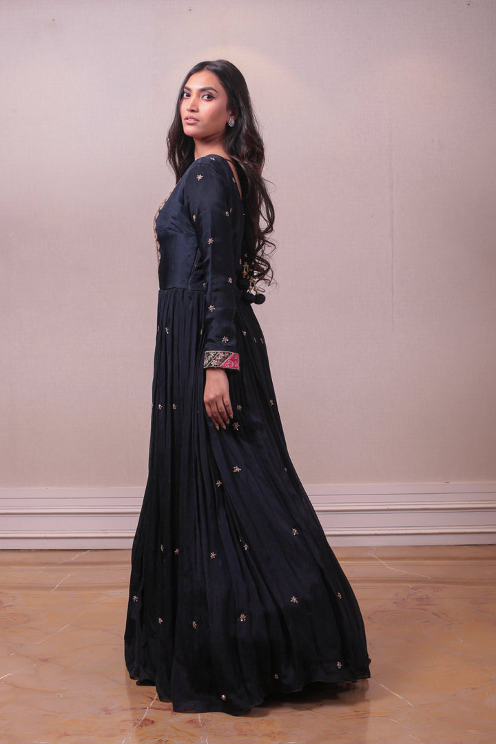 Designer Purssian Blue Georgette Embroidered Gown