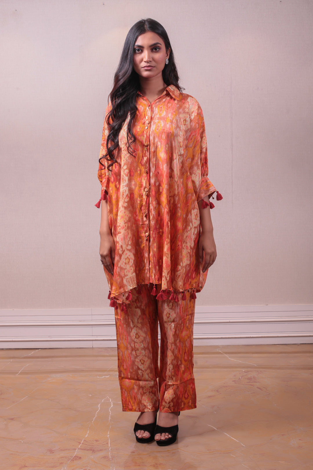 Designer Orange Art Silk Kurti Tunic Set