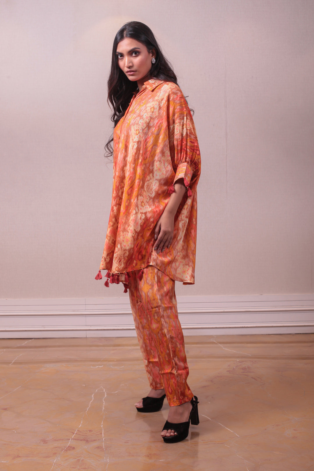 Designer Orange Art Silk Kurti Tunic Set