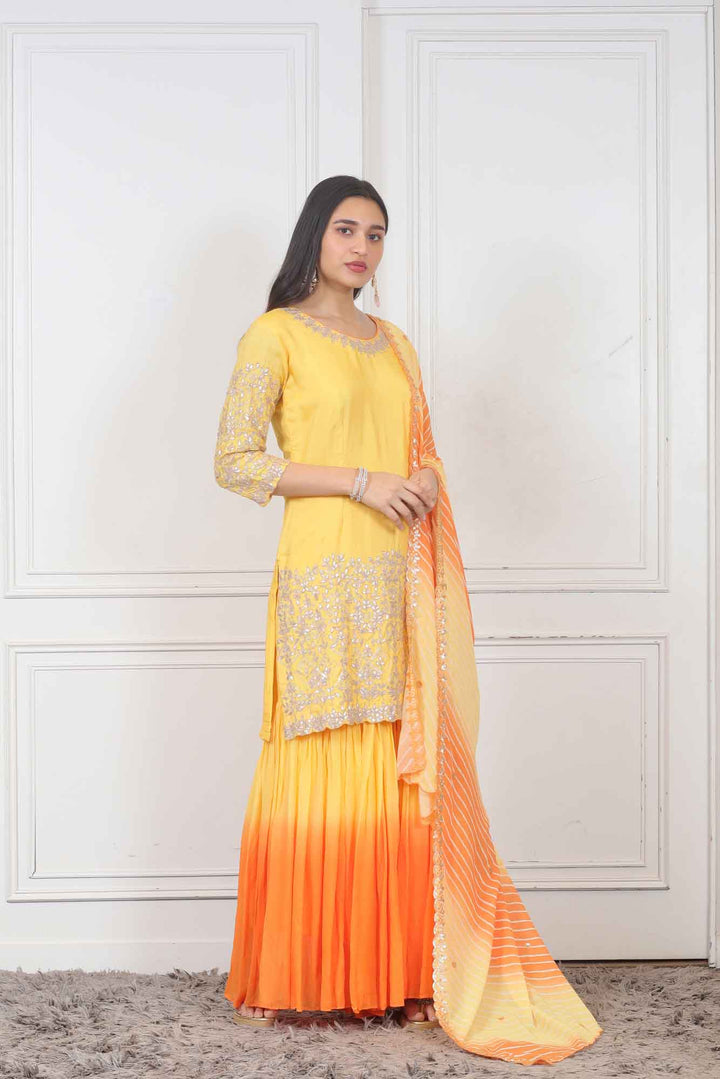 Party wear Sharara set in Yellow color at online simaaya