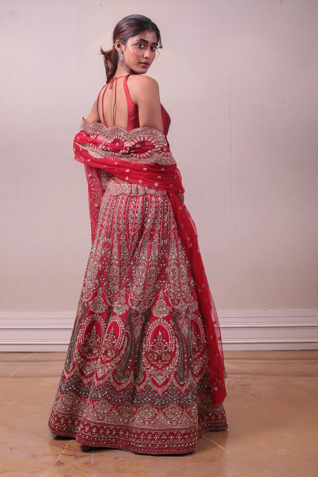 Designer Red Raw Silk Lehenga with Net Dupatta