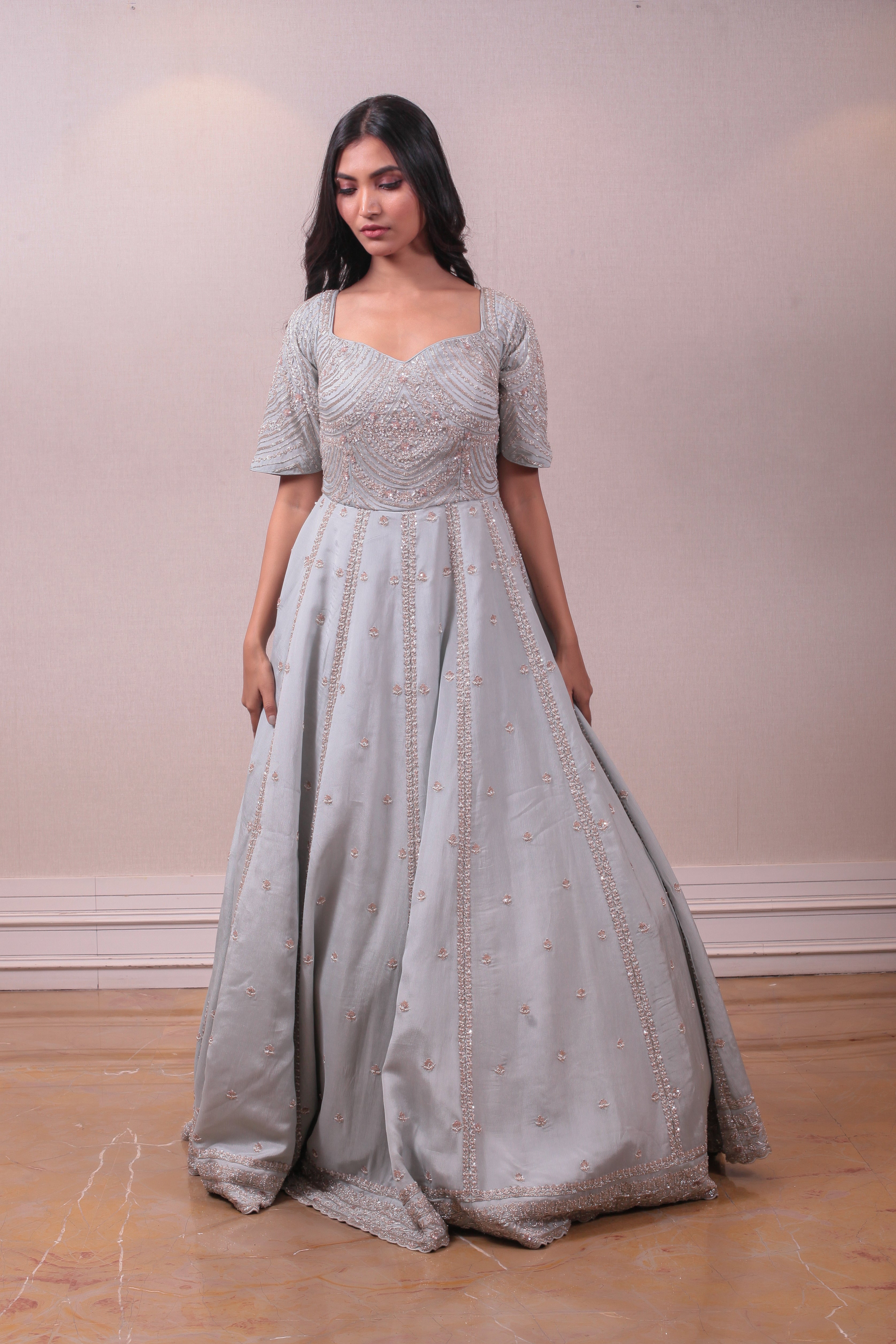 Designer silk Dress | Silk dress design, One piece dress design, Anarkali  dress pattern