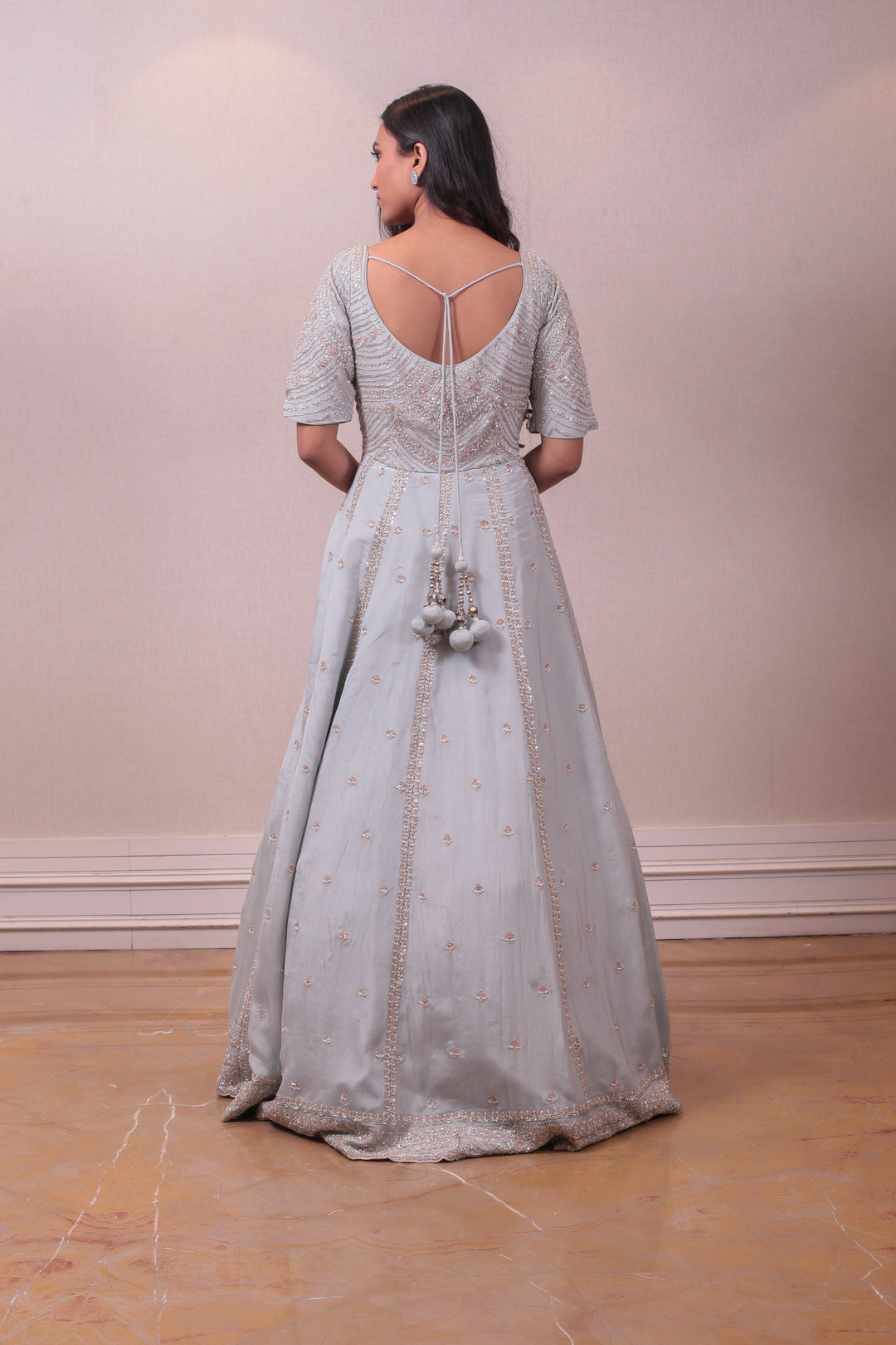 Designer Grey Raw Silk Gown