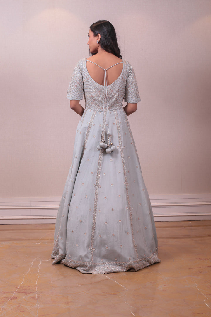 Designer Grey Raw Silk Gown