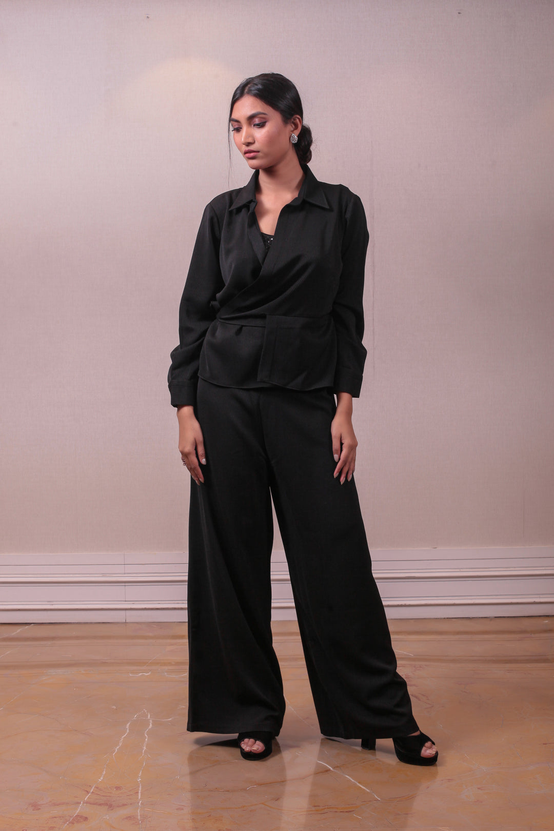 Designer Black Lycra Pantsuit Set