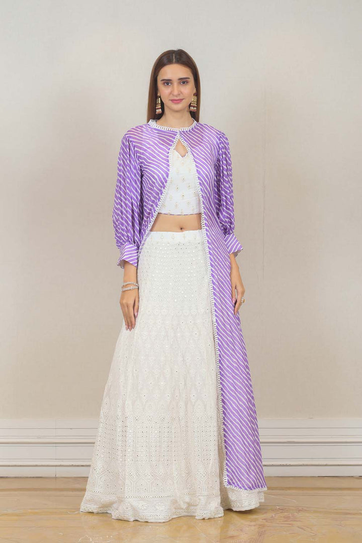 Party wear Gown in White & Purple Color with Cape at online Simaaya