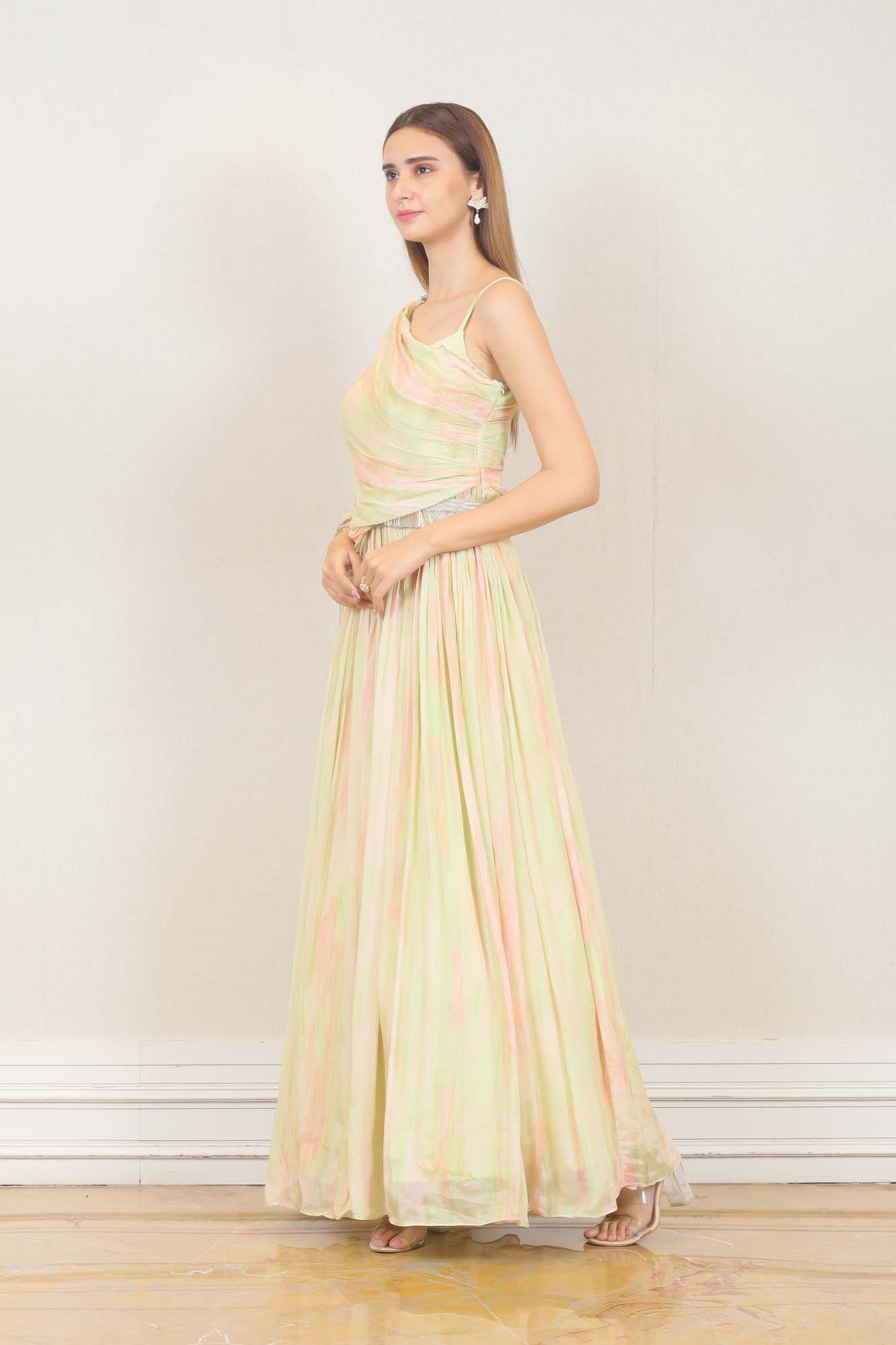 Light Green Color Satin Fabric Gown With Resham Work