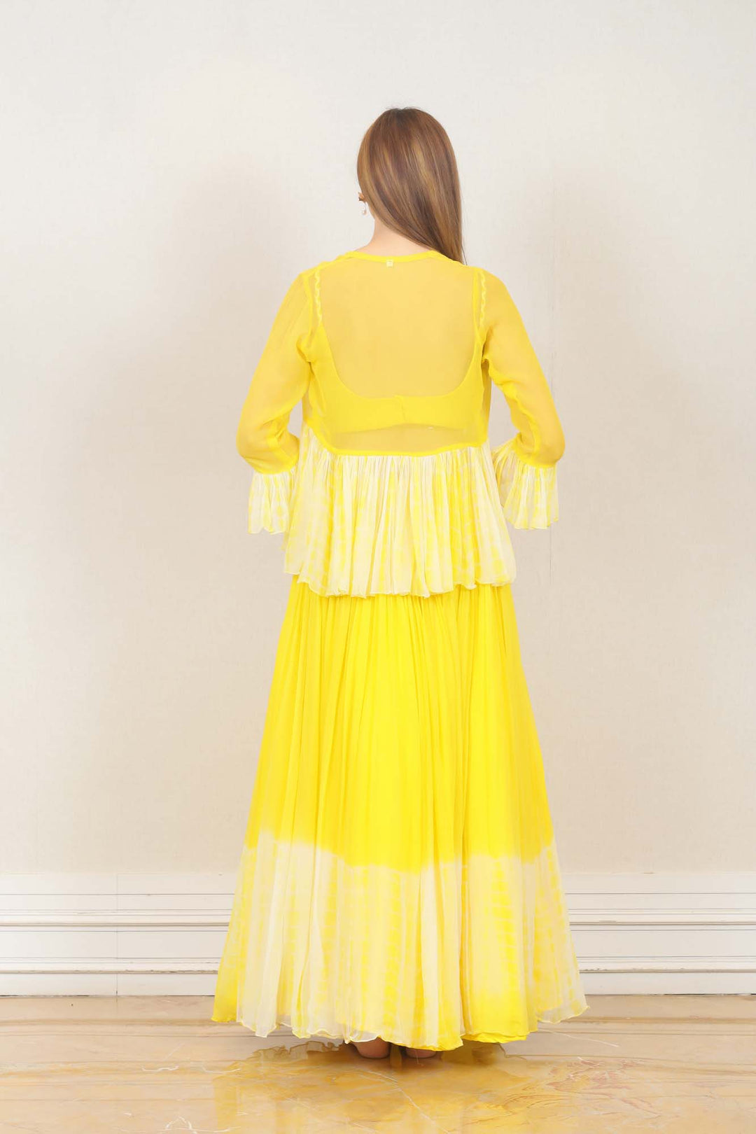 Party wear Lehenga with Cape in Yellow Color at online Simaaya