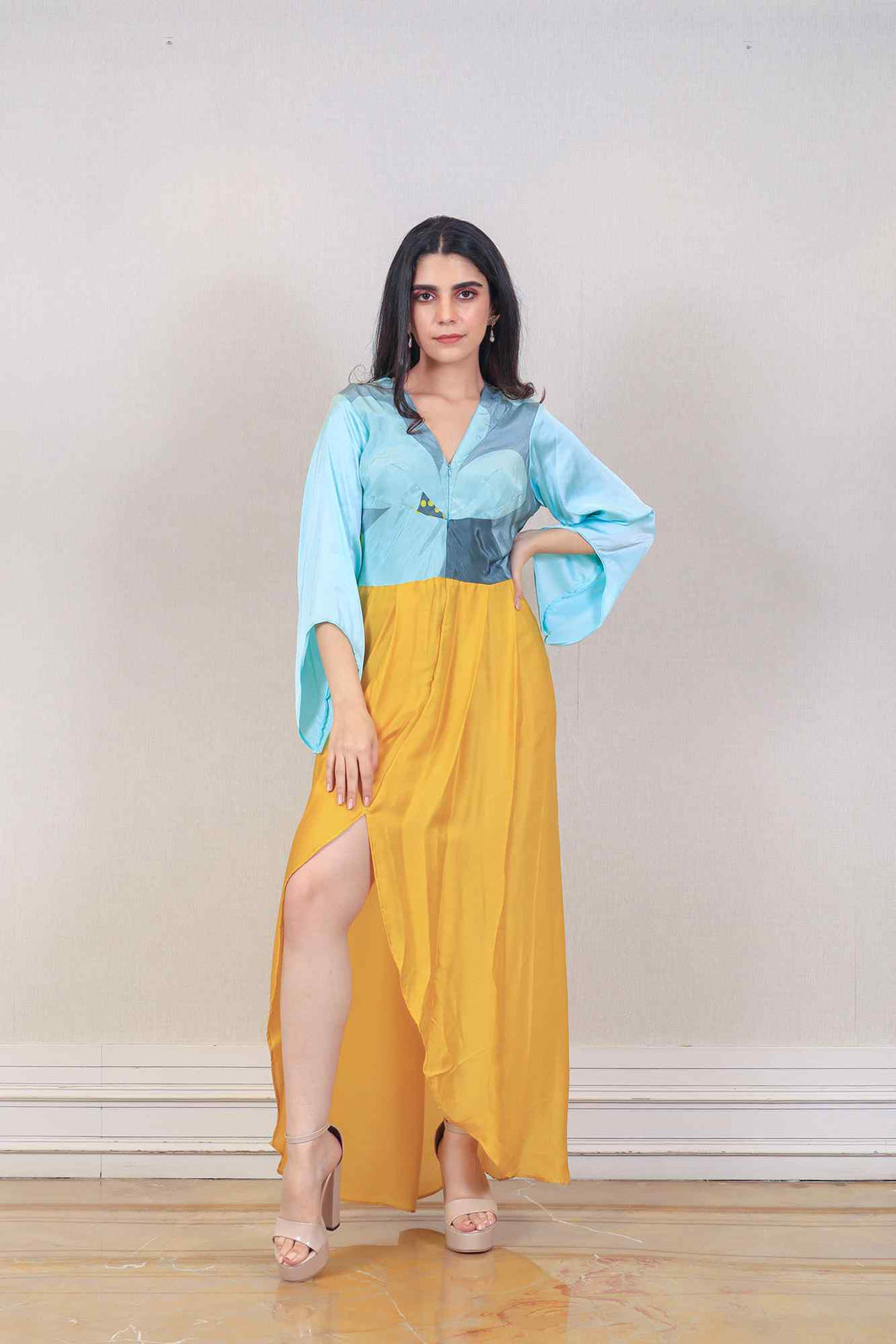 Designer Blue and yellow color Dress