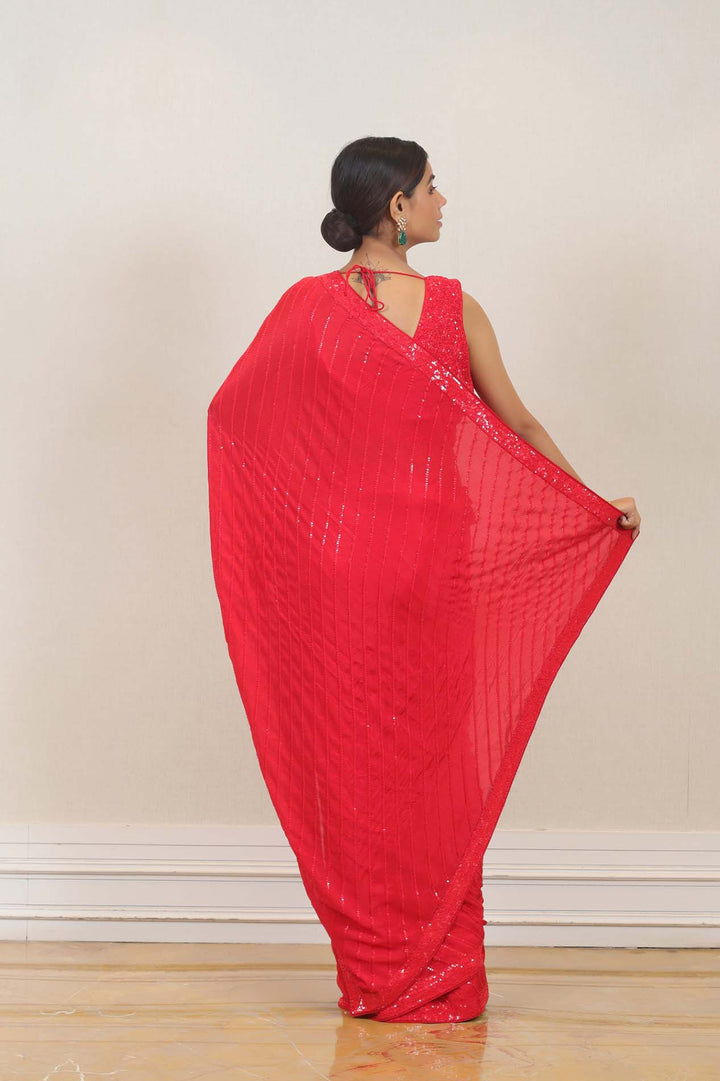 Party Wear Saree in Red color at online Simaaya