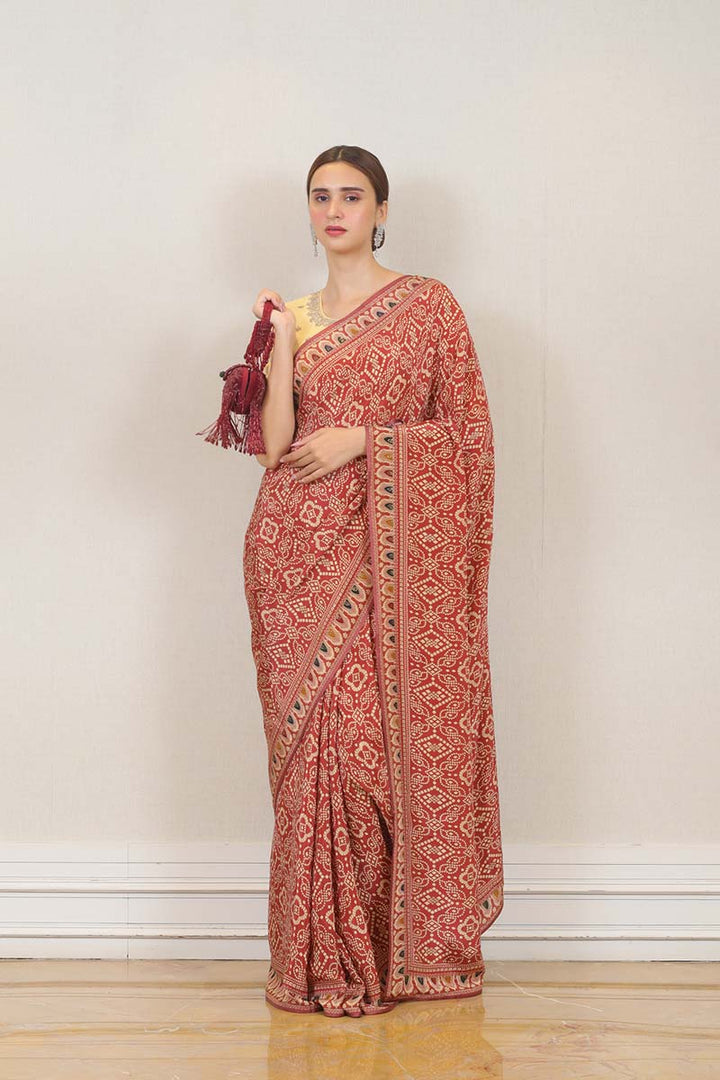 Party Wear Saree in Red colour at online Simaaya