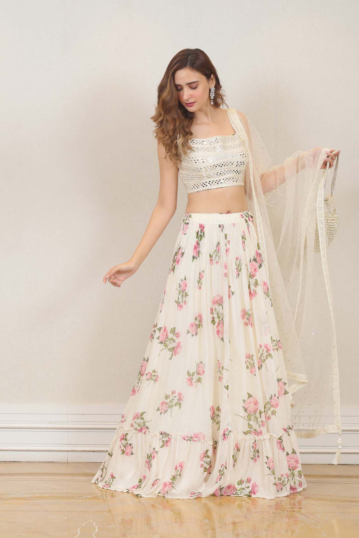 Party wear Lehenga in White color at online Simaaya
