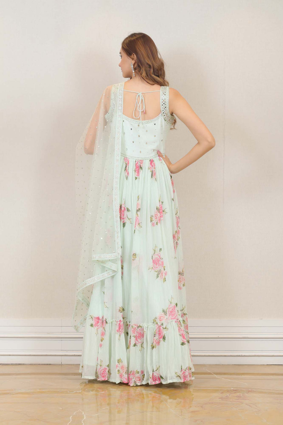 Party wear Gown in Light Green color  with Cape at online Simaaya
