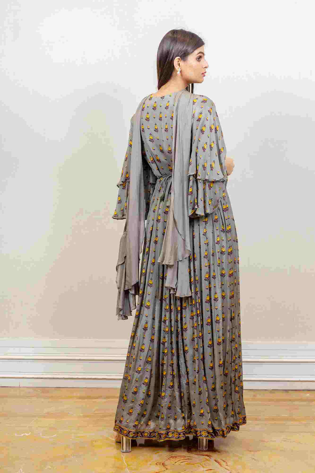 Designer indowestern in grey colour Dress