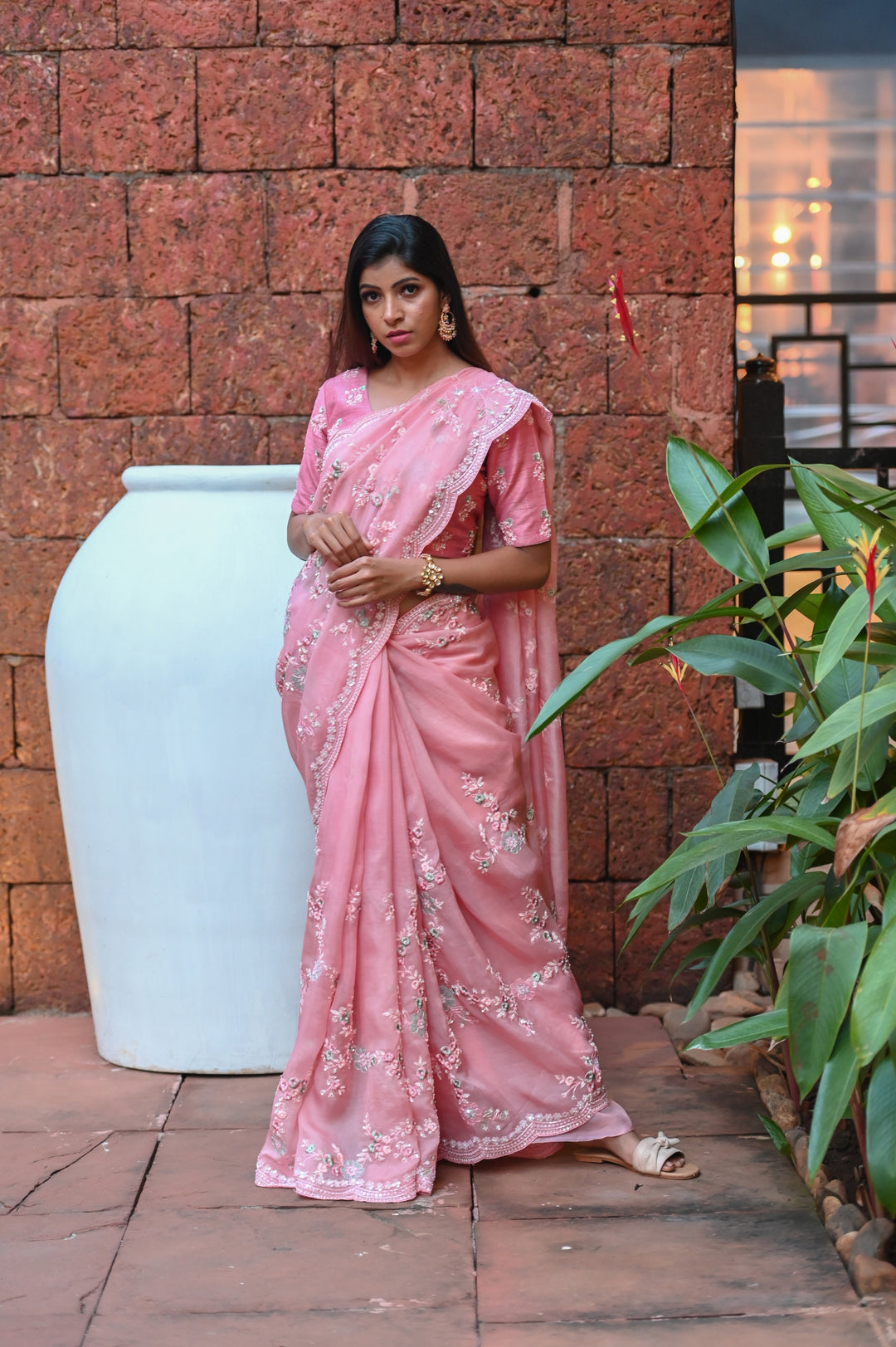 Evening Wear Saree In Pink Color