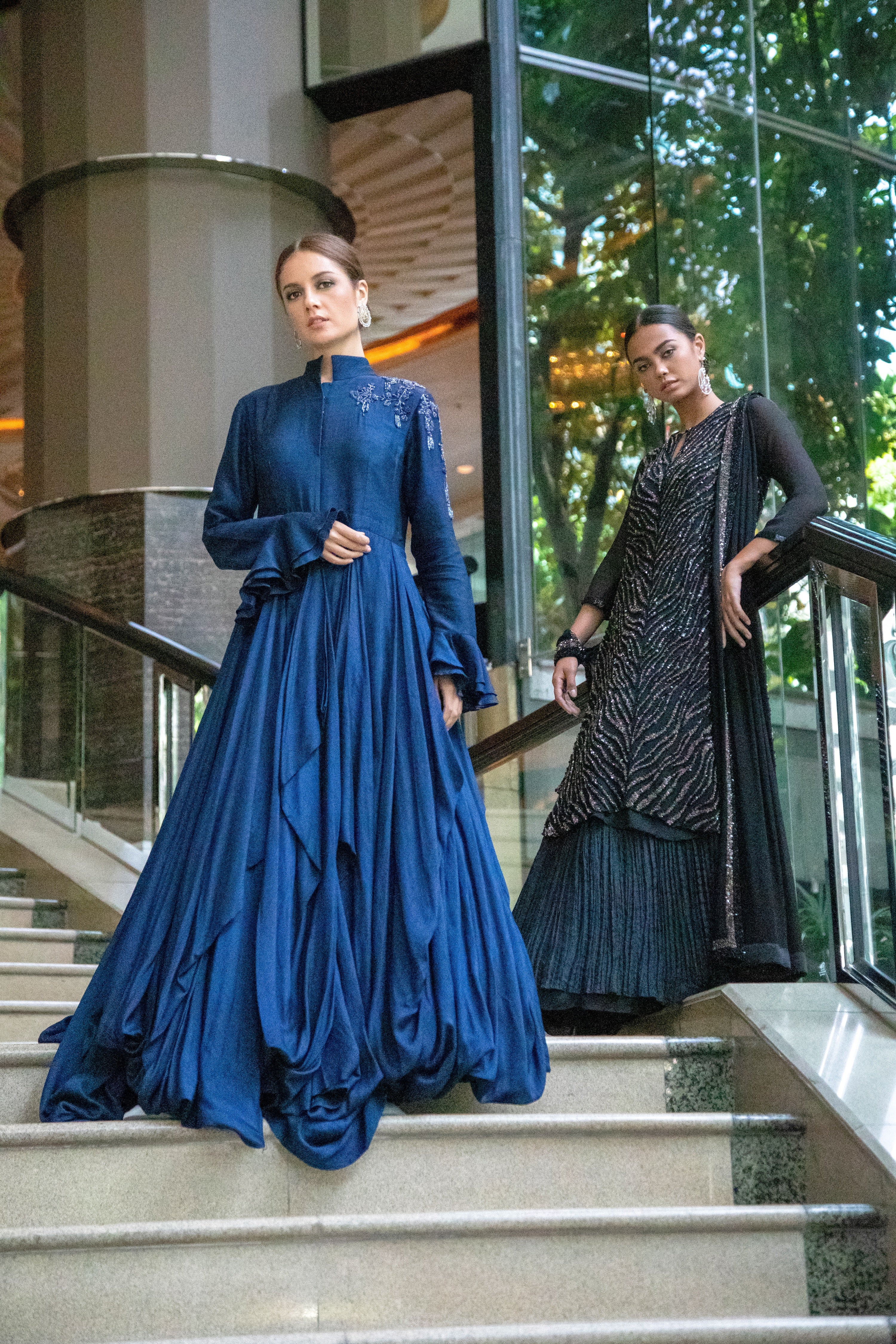 Plain Royal Blue Reeta Fashion Georgette Lace Border Gown Dupatta, Party  wear