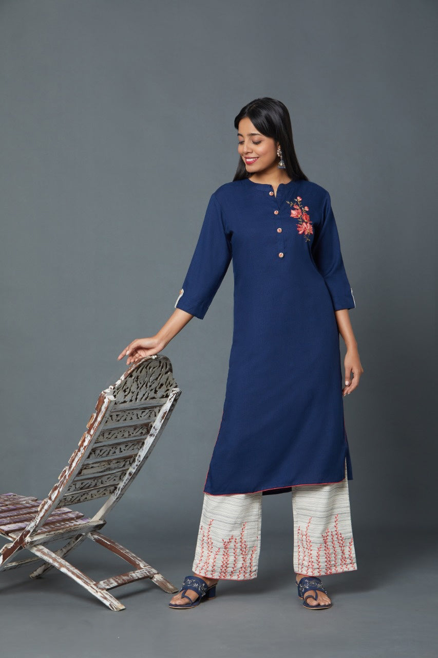 Evening/ Casual Wear Embroidery  Work Tunic In Blue Color