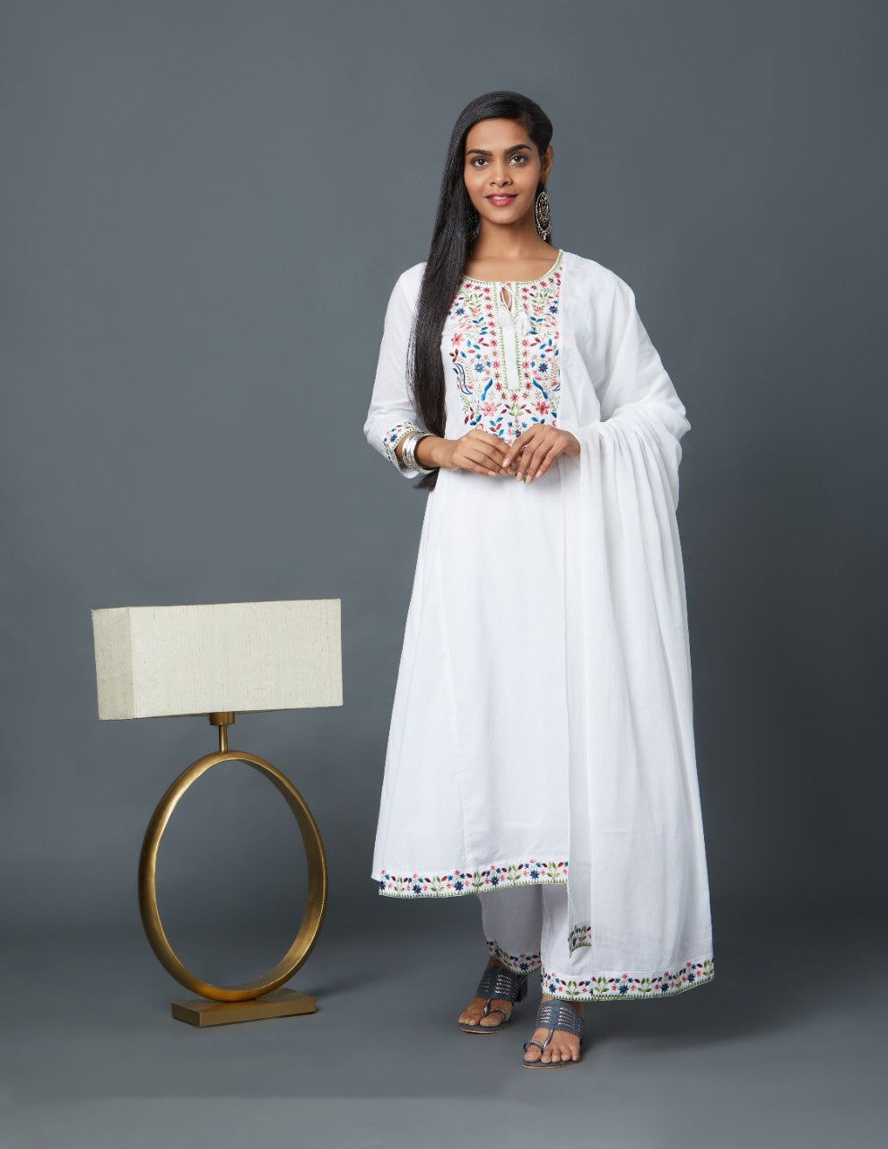 Evening/ Casual Wear Embroidery  Work Tunic In White Color