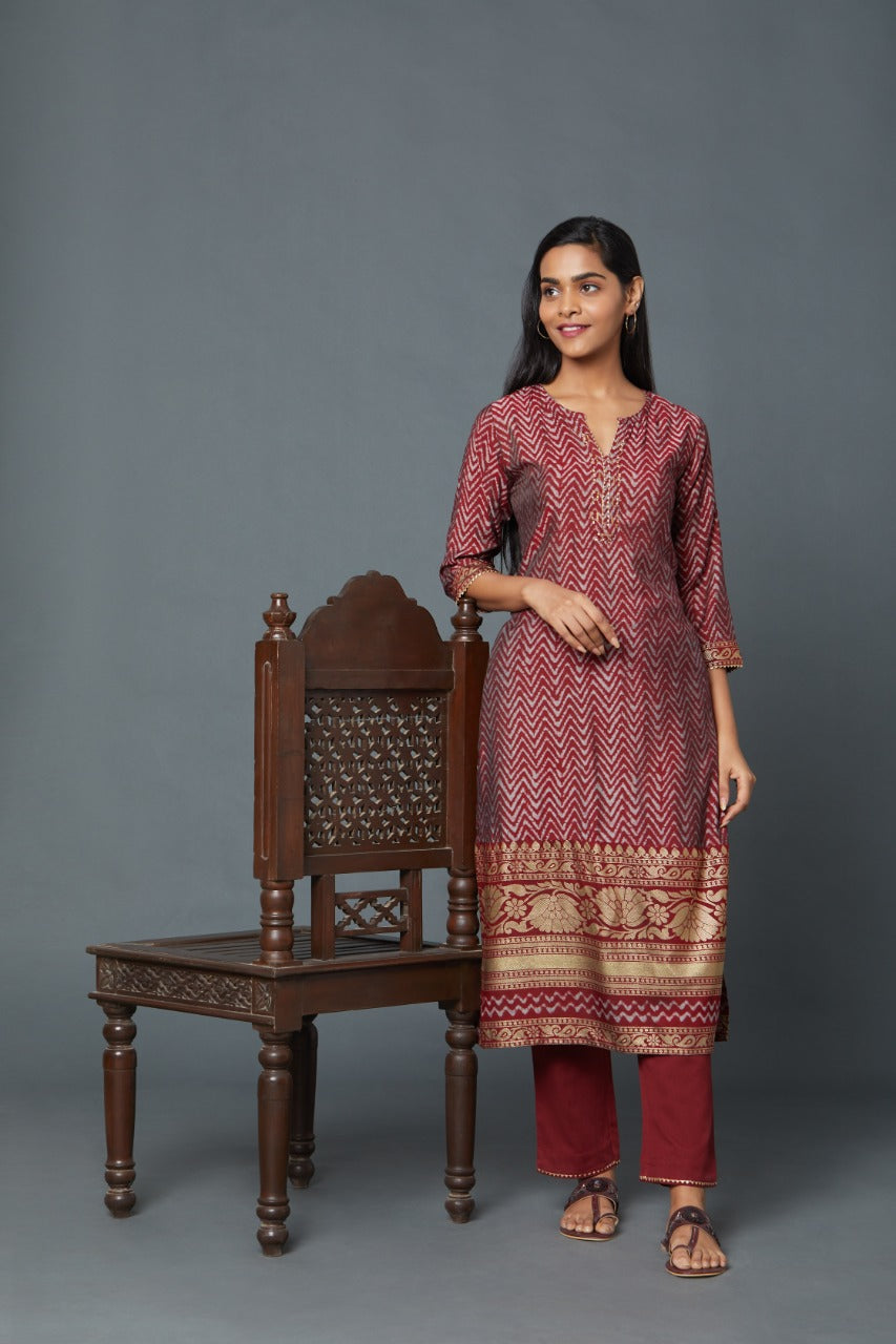 Evening/ Casual Wear Digital Print Work Tunic In Maroon Color