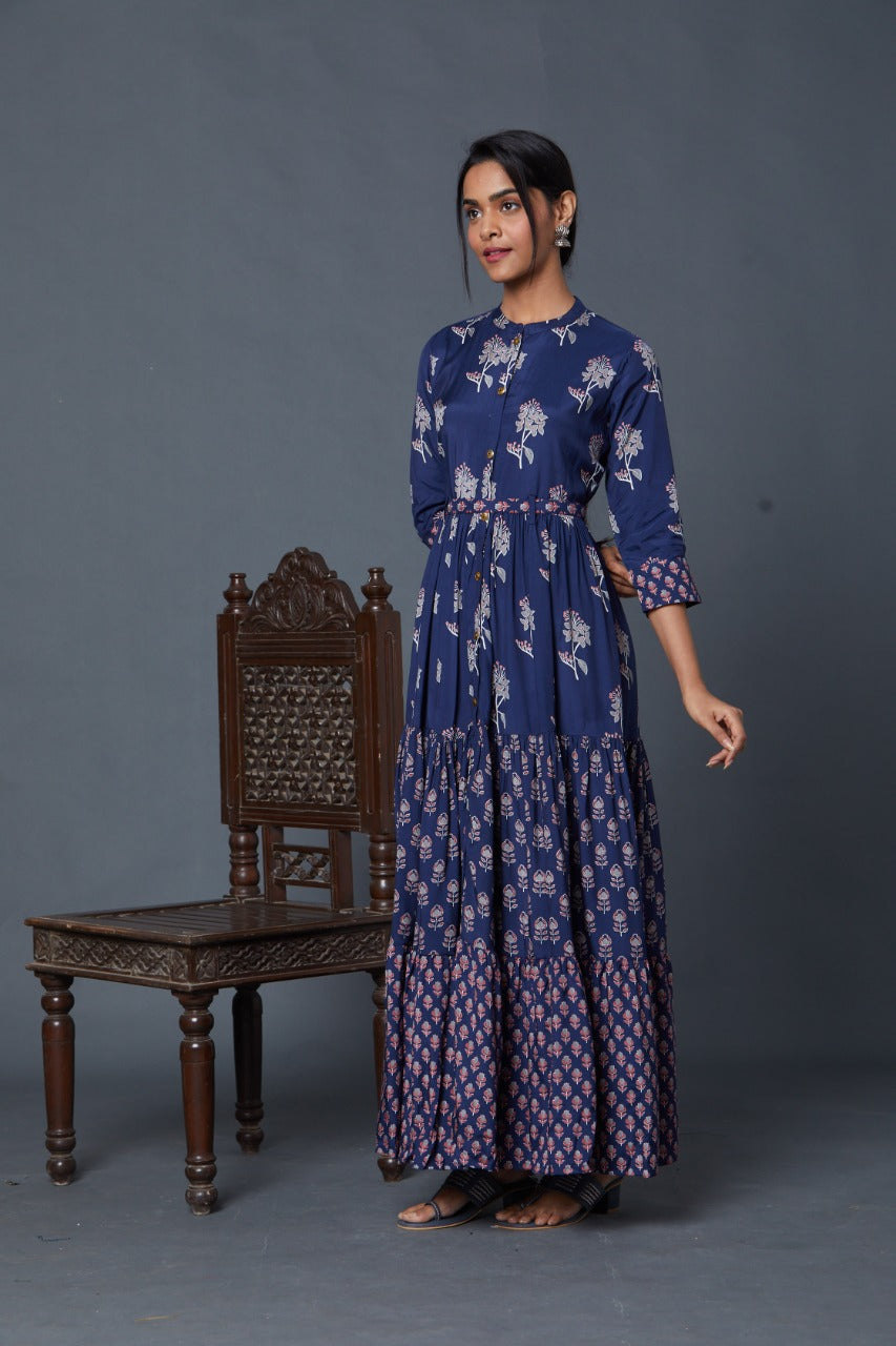 Evening/ Casual Wear Digital Print Work Tunic In Blue Color