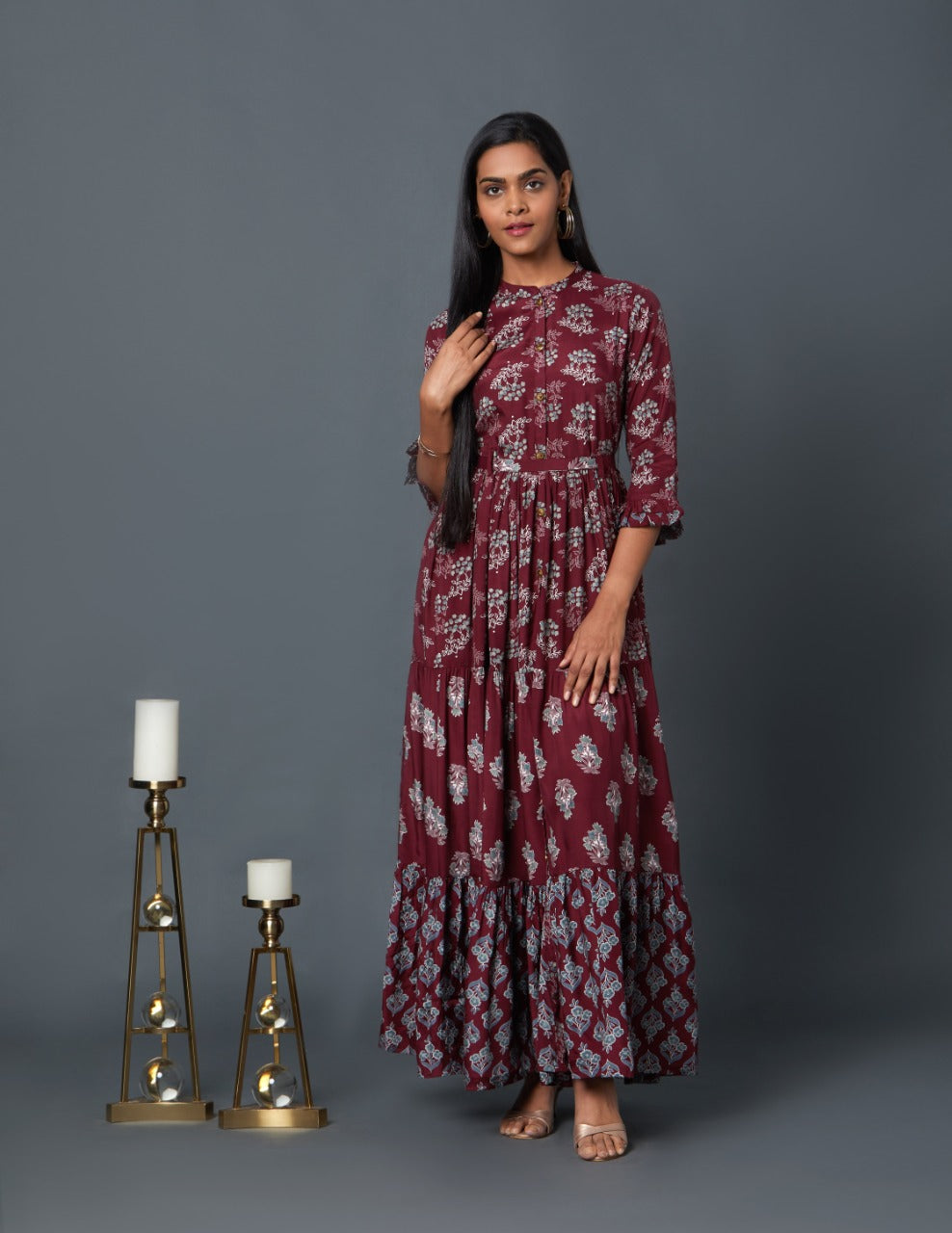 Evening/ Casual Wear Digital Print Work Tunic In Brown Color