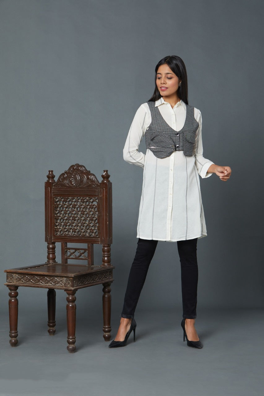 Evening/ Casual Wear Digital Print Work Tunic In White Color