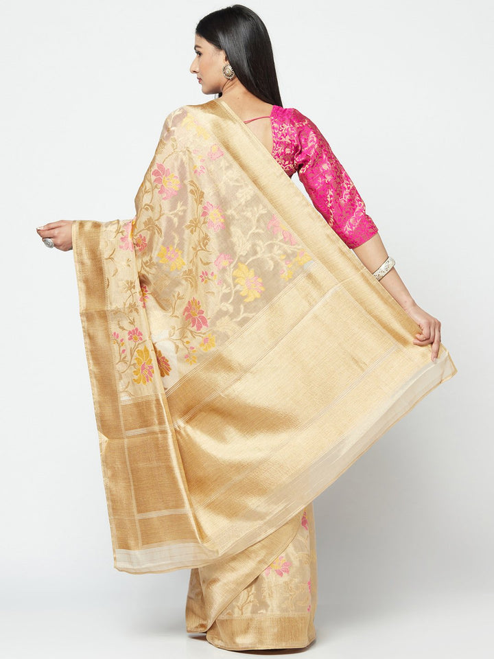 Handloom Saree In Beige Color With Minakari Work