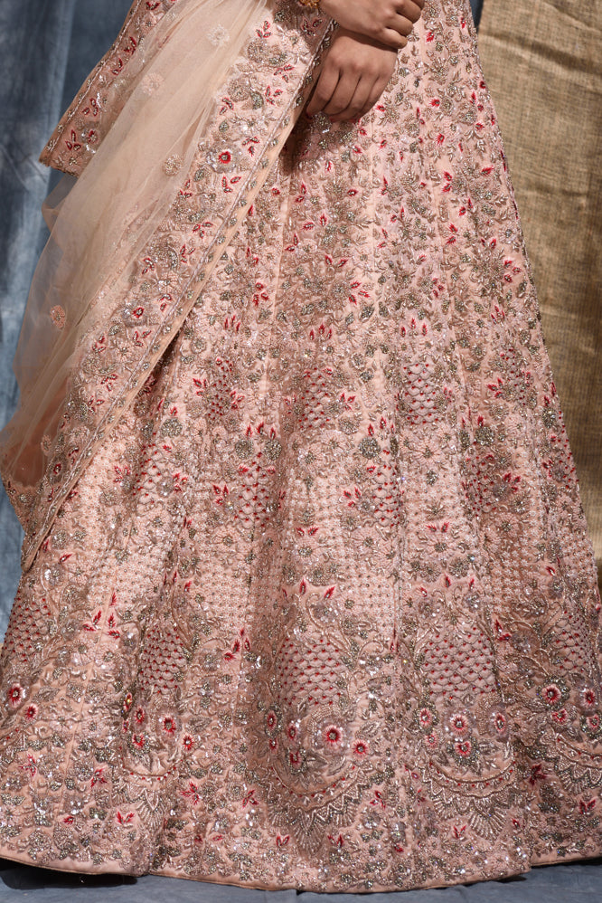 Wedding Embroidery Work Lehenga Set In Pink Color