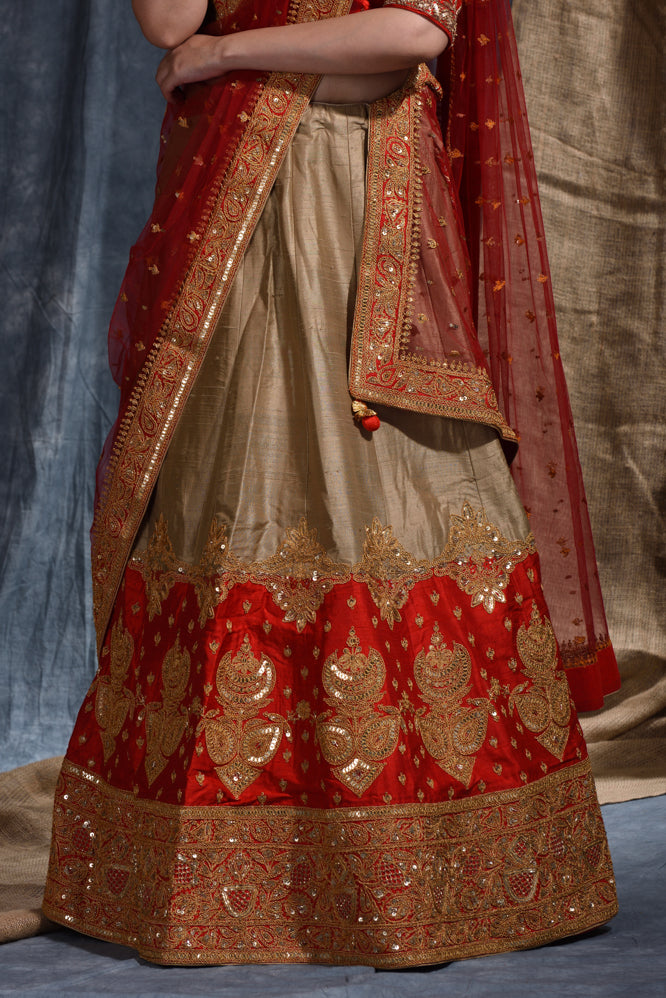 Wedding Embroidery Work Lehenga Set In Red Color