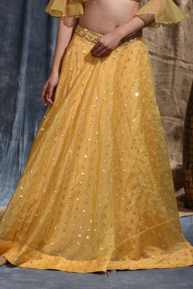 Party  Embroidery Work Lehenga Set In Yellow  Color