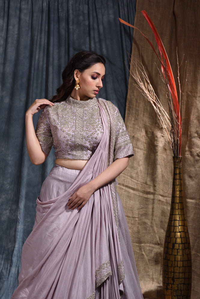 Party  Embroidery Work Lehenga Set In Lavender Color