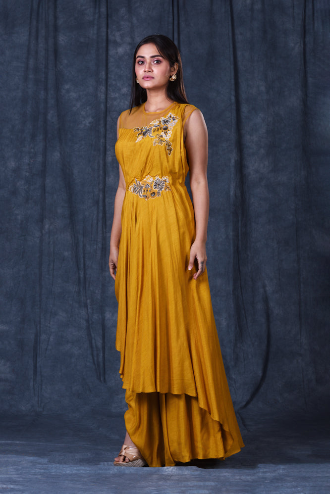 Festive/ Party/ Sangeet/ Wedding  Zardozi Work Dress In Yellow Color