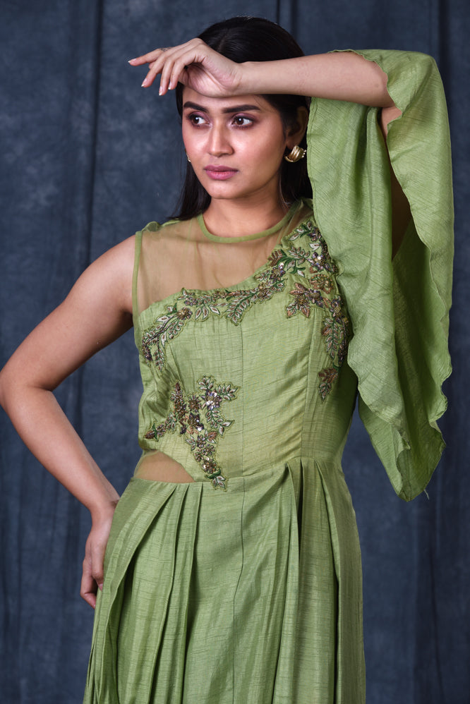 Festive/ Party/ Sangeet/ Wedding  Zardozi Work Gown In Green Color