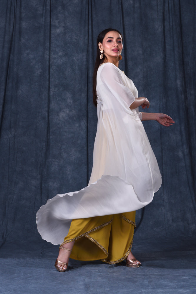 Festive/ Party/ Sangeet/ Wedding Plain Indowestern In White & Mehndi Color