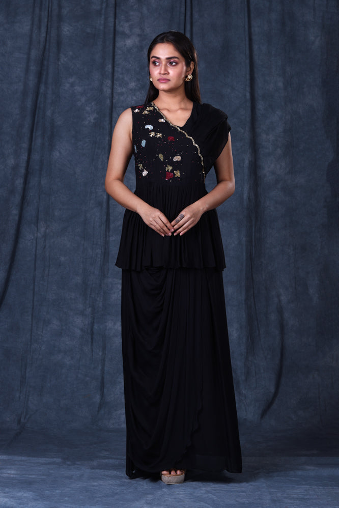 Festive/ Party/ Sangeet/ Wedding  Embroidery  Work Dress In Black Color
