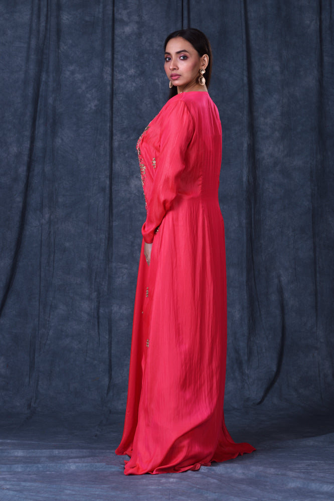 Festive/ Party/ Sangeet/ Wedding  Zardozi Work Jacket Dress In Red Color