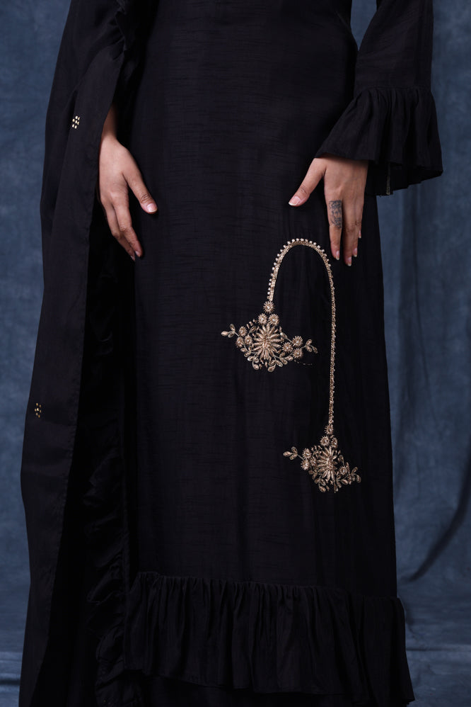 Festive/ Party/ Sangeet/ Wedding  Zardozi Work Long Dress In Black Color