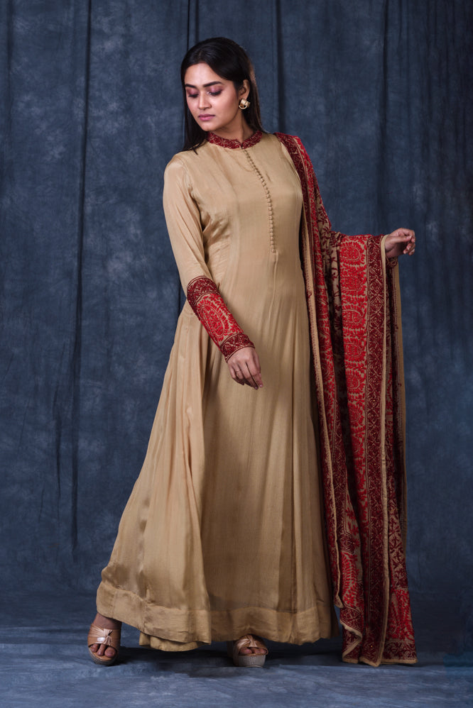 Festive/ Party/ Sangeet/ Wedding  Thread  Work Long Suit In Beige Color